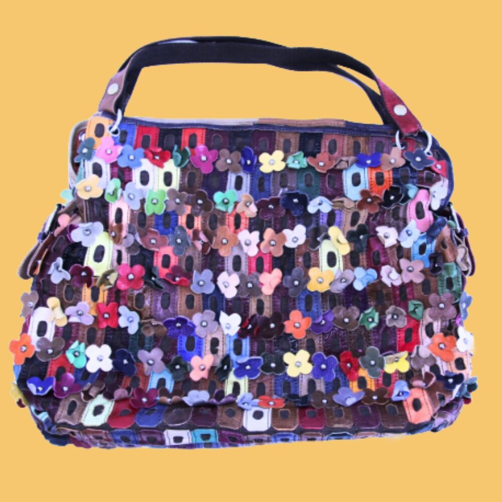 Leather flower boho flowerette slouchy purse bag festival